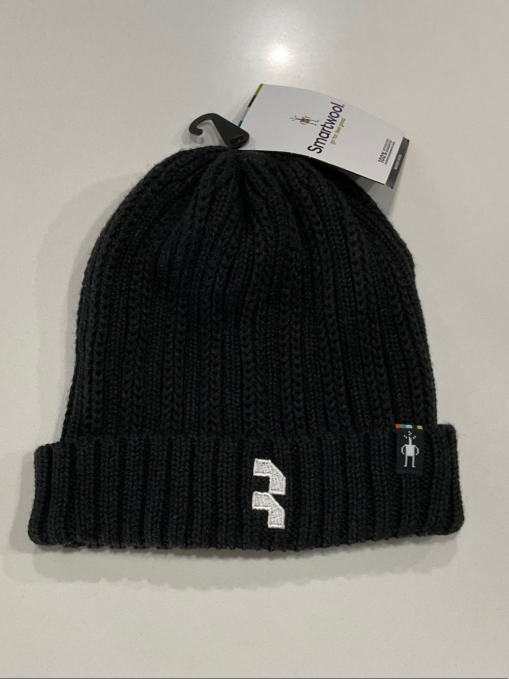 Smartwool Black Ribbed Knit Beanie with White Logo